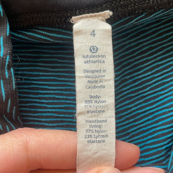 Lululemon Run It Out Tight W’s 4 Black Blue Tiny Geo Print Leggings Activewear - Picture 3 of 12